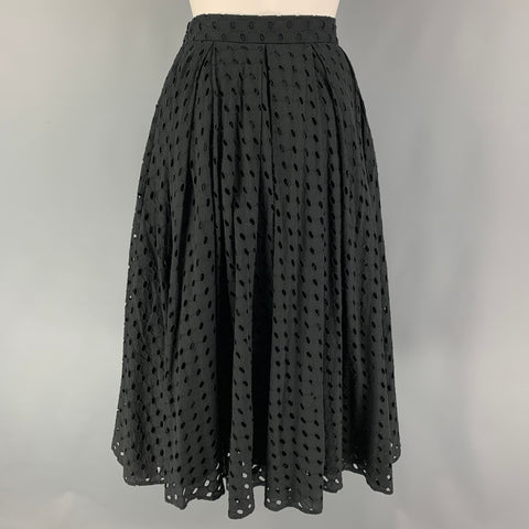 MOSCHINO Size 8 Black Cotton Eyelet A-Line Skirt