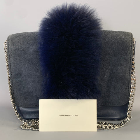 LOEFFLER RANDALL FW2015 Blue Navy Leather Faux fur Shoulder Bag