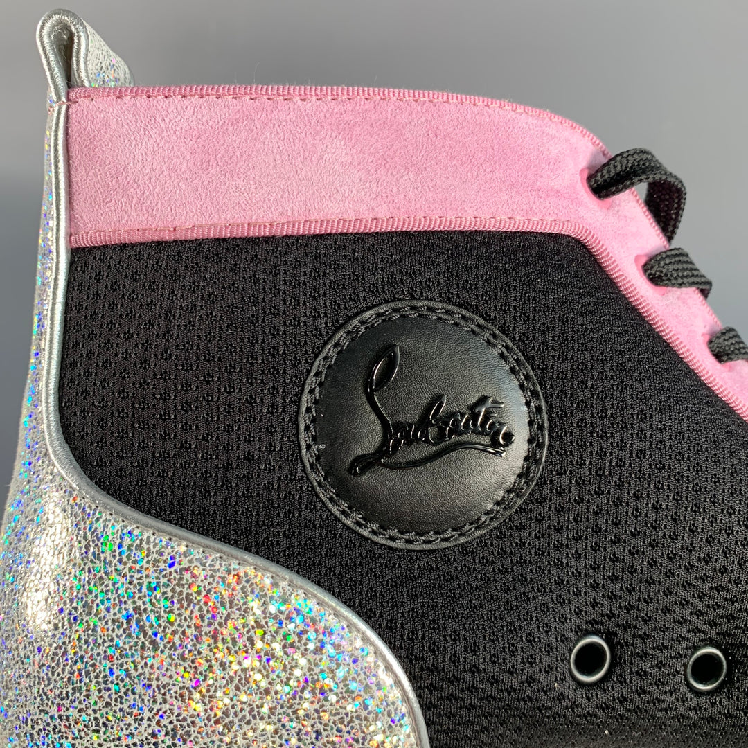 CHRISTIAN LOUBOUTIN Size 9.5 Black Pink Mixed Materials Leather Sneakers