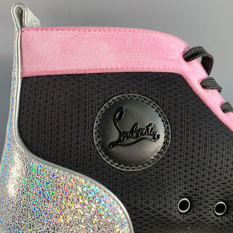 CHRISTIAN LOUBOUTIN Size 9.5 Black Pink Mixed Materials Leather Sneakers