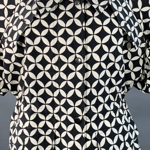 DRIES VAN NOTEN Size S Black White Cotton Geometric Short Sleeve Jacket Blazer