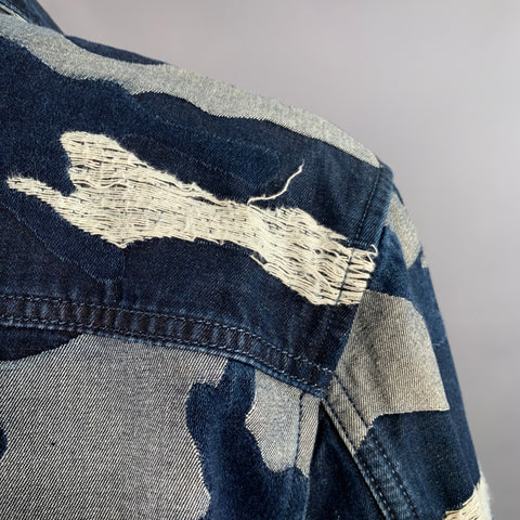 VALENTINO Chemise à manches longues en coton camouflage indigo taille 42 coupe oversize
