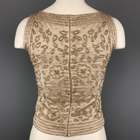 Vintage NEIMAN MARCUS Size 2 Beige Beaded Satin Shell Top