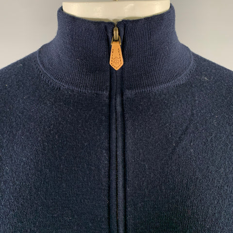 BROOKS BROTHERS Size L Navy Knitted Wool Quarter Zip Sweater