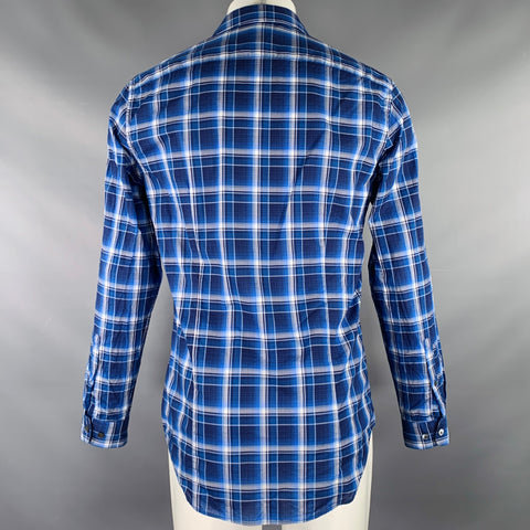 VINCE Size M Navy White Plaid Long Sleeve Shirt