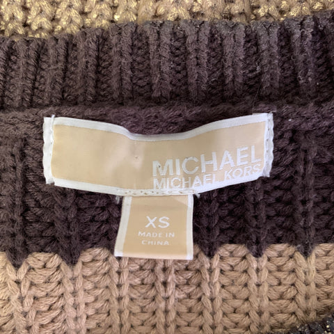 MICHAEL KORS Size XS Brown Gold Knit Cotton Viscose Angora Ribbed Sweater