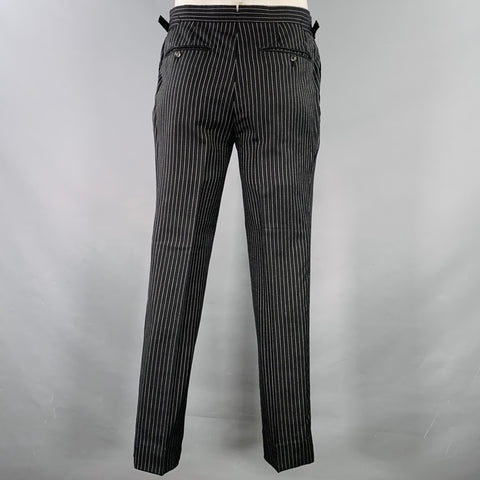 TOM FORD Size 42 Black White Pinstripe Virgin Wool Mohair Suit