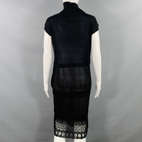 JEAN PAUL GAULTIER Taille S Robe noire à col bénitier en crochet à motifs mélangés