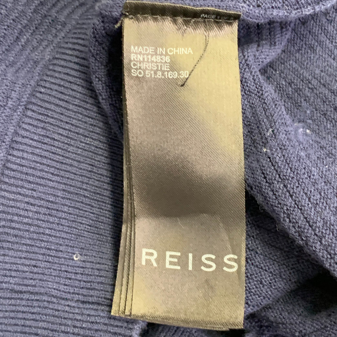 REISS Size S Christie White Blue Navy Stripe Cotton Half Placket Polo