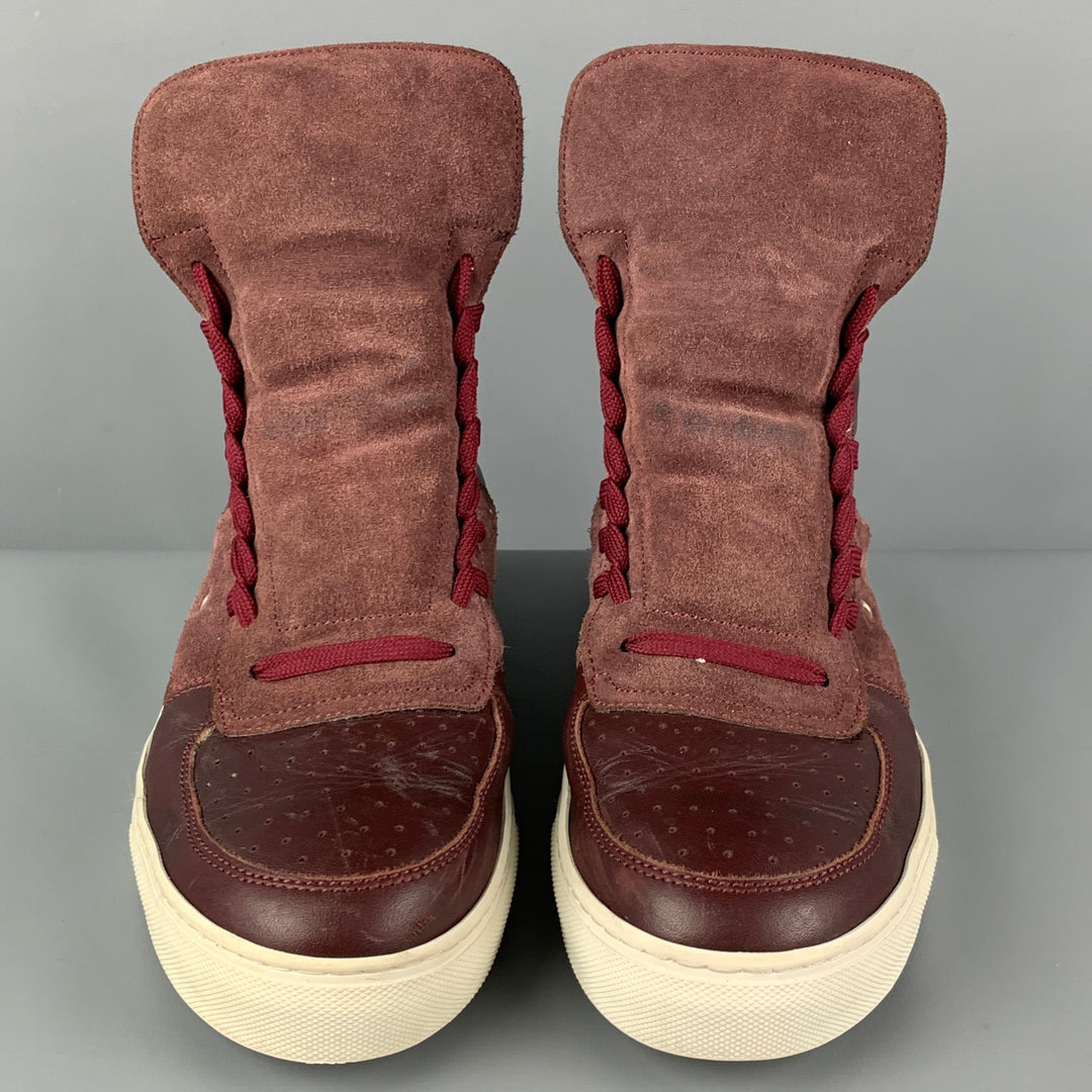 KRIS VAN ASSCHE Size 9 Burgundy Mixed Fabrics Leather High Top Sneakers