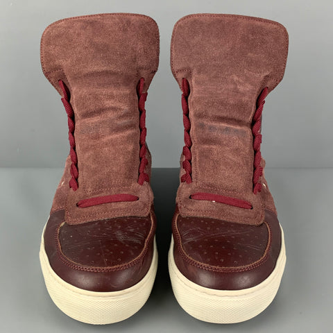 KRIS VAN ASSCHE Size 9 Burgundy Mixed Fabrics Leather High Top Sneakers