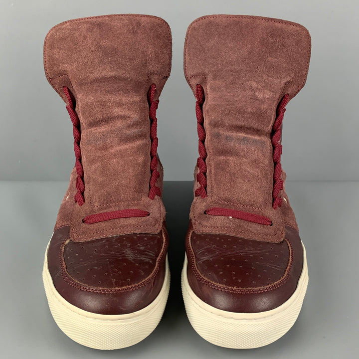 KRIS VAN ASSCHE Size 9 Burgundy Mixed Fabrics Leather High Top Sneakers
