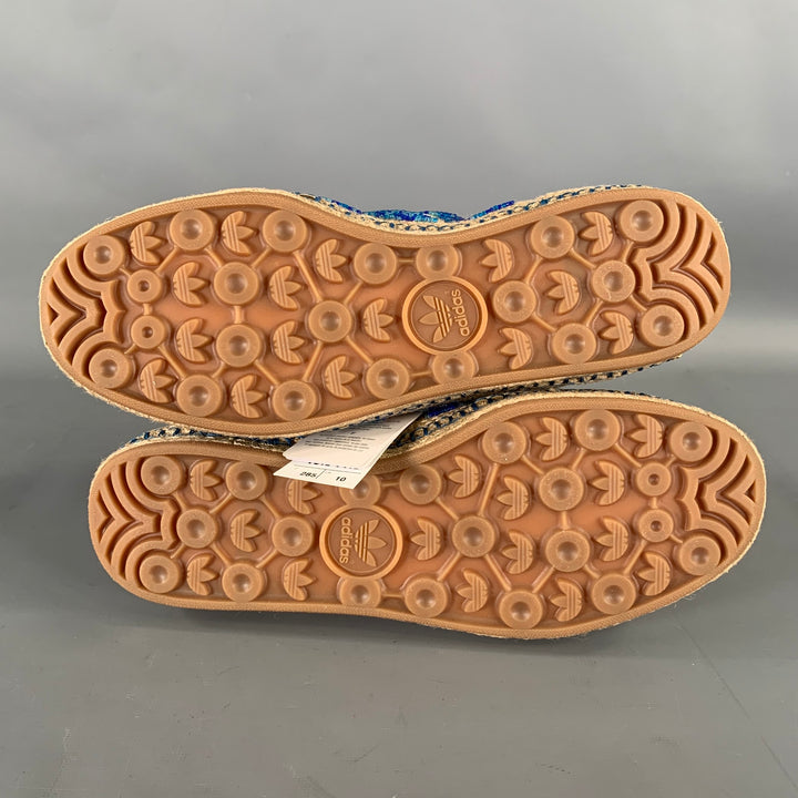 ADIDAS Size 10.5 Khaki Blue Mixed Patterns Mixed Fabrics Yacht Sneakers