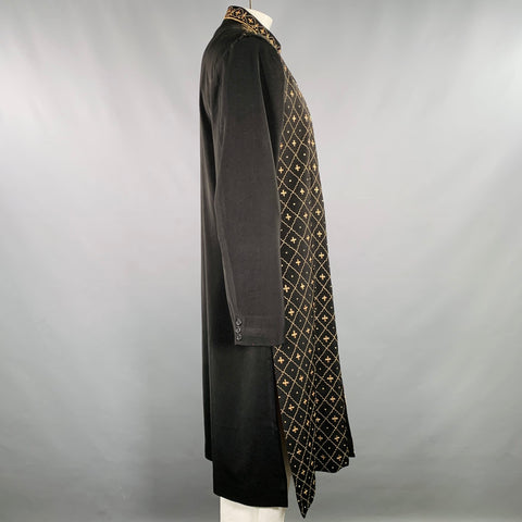 VINTAGE Size L Black Gold Embroidery Nehru Collar Coat