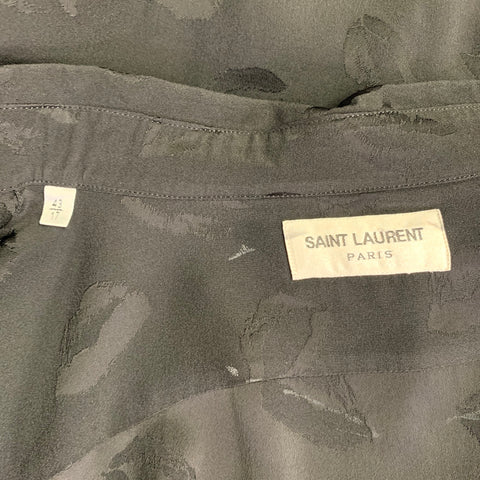 SAINT LAURENT Size XL Black Jacquard Viscose Silk Lips Long Sleeve Shirt
