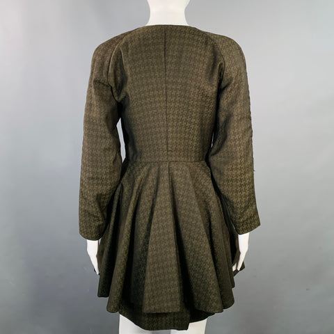 OKW Size XS Green Wool Button Down Houndstooth Mini Skirt Suit