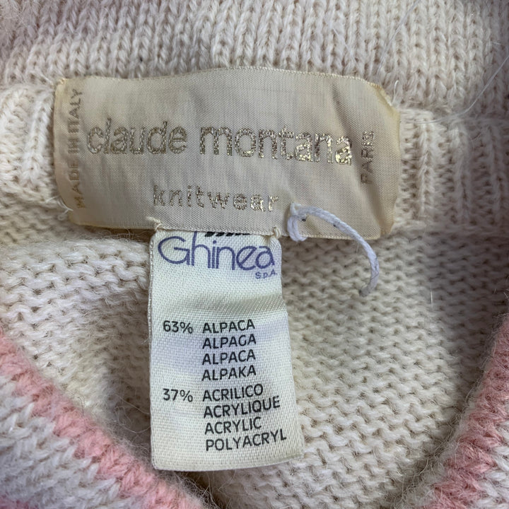 CLAUDE MONTANA Size S Beige Pink  Black Knitted Alpaca Blend Ribbed Sweater