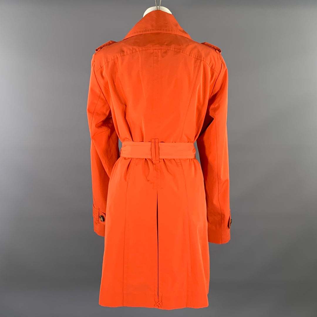 LONDON FOG Size L Orange Polyester Double Breasted Trench Coat