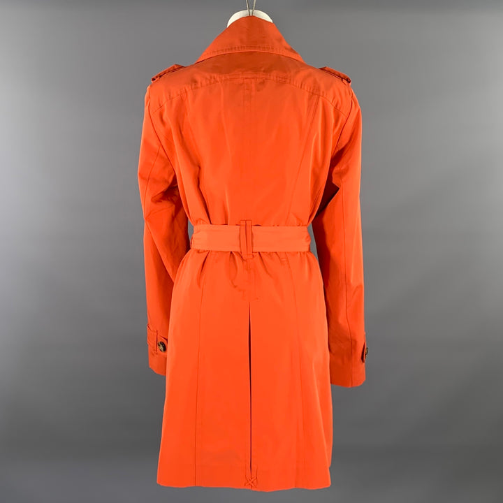 LONDON FOG Size L Orange Polyester Double Breasted Trench Coat