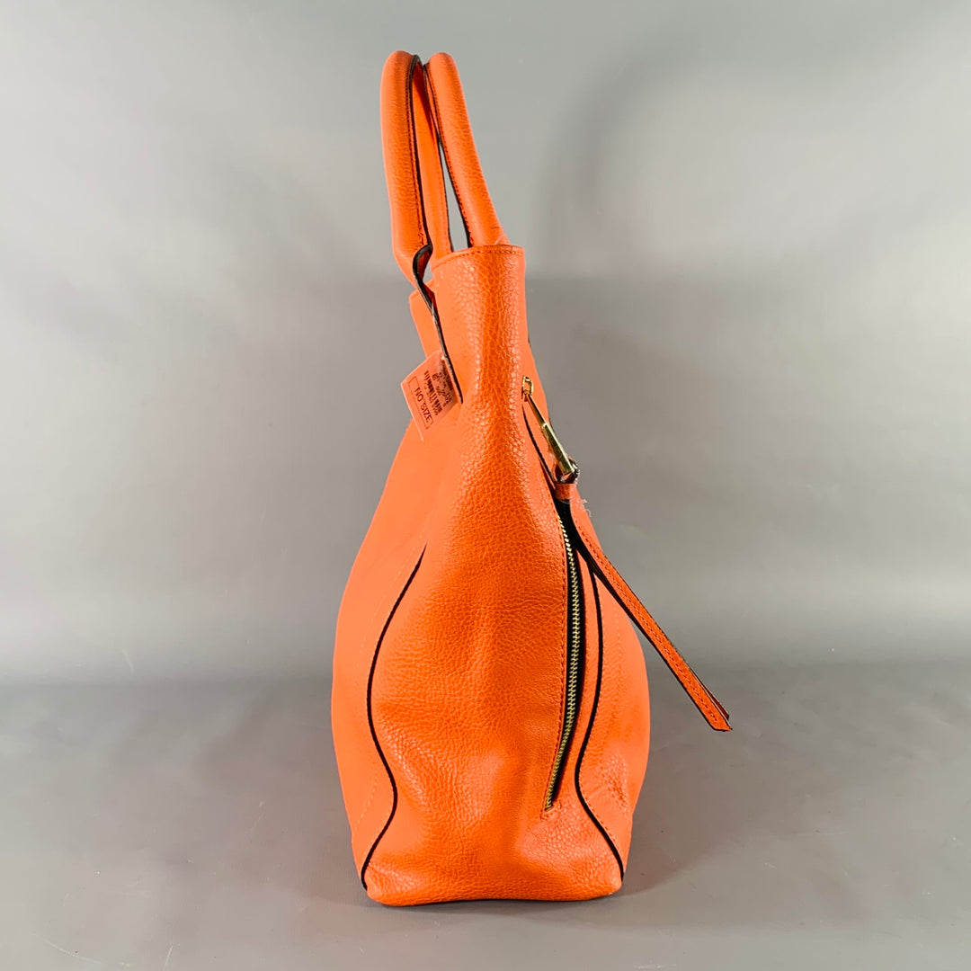 NEIMAN MARCUS Orange Gold Pebble Grain Faux Leather Tote Bag
