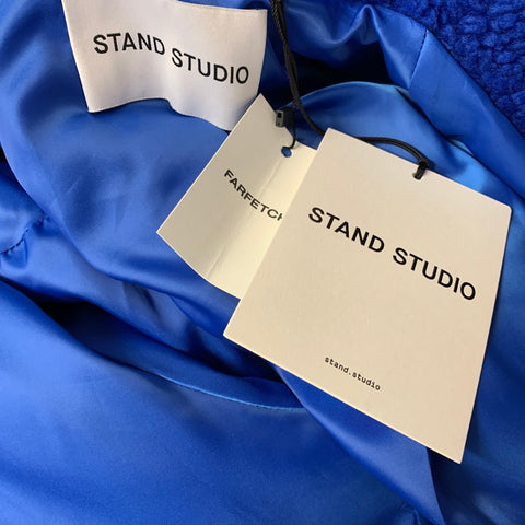 STAND STUDIO Size M Blue Royal Blue Polyester Blend Textured Faux Fur Coat