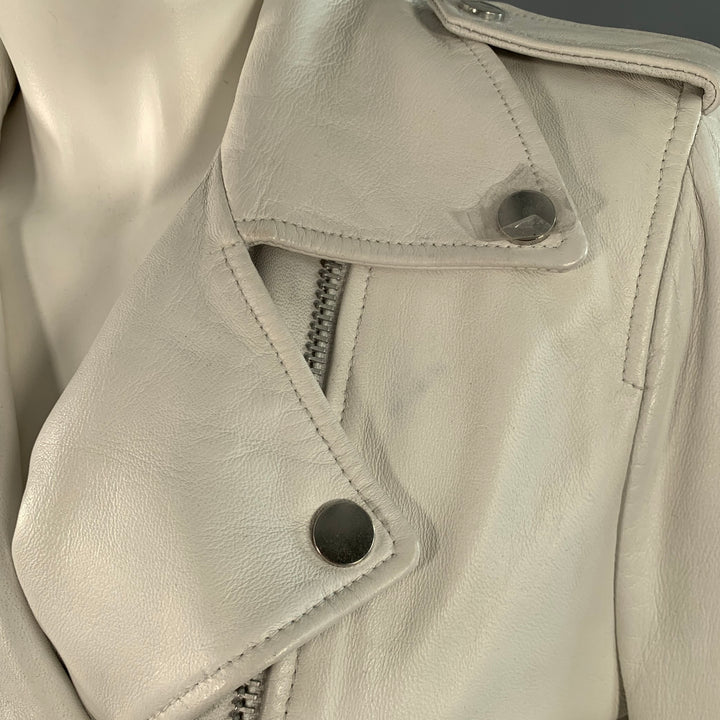 WALTER BAKER Size S White Leather Lambskin Zip Pockets Biker Jacket