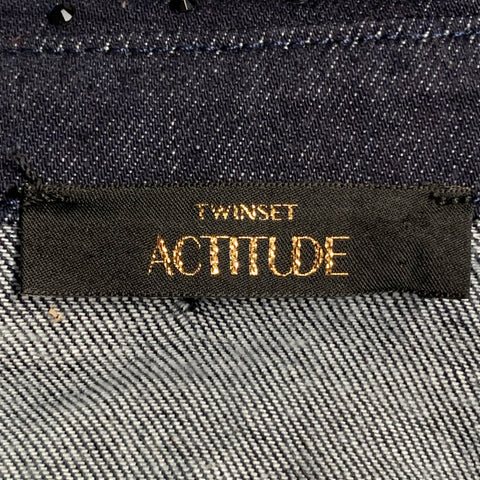 TWINSET ACTITUDE Size XS Indigo Blue Denim Rhinestones Snaps Shirt