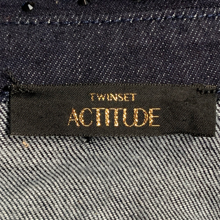 TWINSET ACTITUDE Size XS Indigo Blue Denim Rhinestones Snaps Shirt