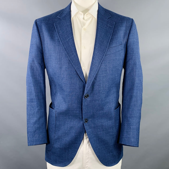 PETER MILLAR Size 46 Blue Wool Silk Linen Single Breasted Notch Lapel Sport Coat