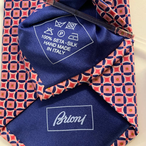 BRIONI Pink Navy Geometric Silk Tie
