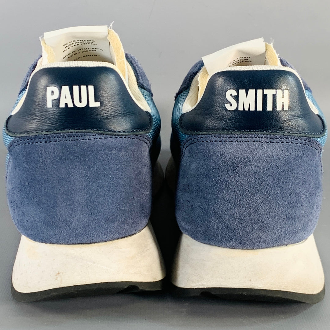 PAUL SMITH Size 11 Blue White Color Block Suede Mesh Lace-Up 