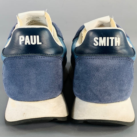 PAUL SMITH Size 11 Blue White Color Block Suede Mesh Lace-Up Sneakers