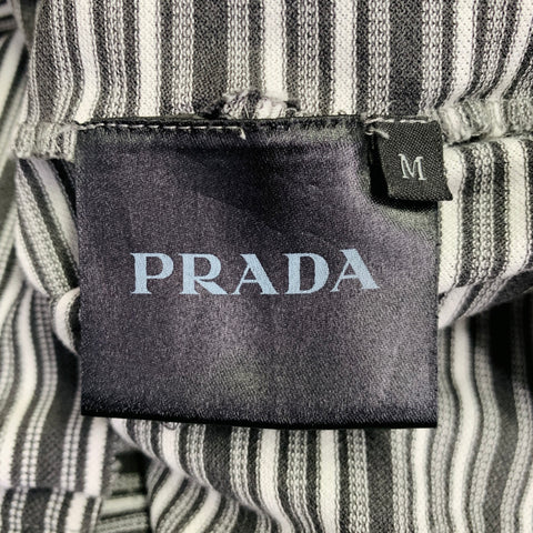PRADA Size M Grey White Stripe Cotton Pique Buttoned Polo