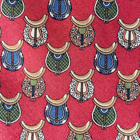 SALVATORE FERRAGAMO Red Multi Color Equestrian Silk Tie