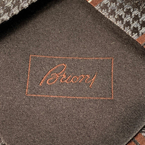 BRIONI One Size Brown Grey Houndstooth Diagonal Stripe Silk Tie