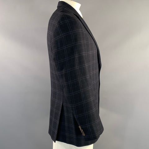 JACK VICTOR Chest Size 42 Navy Blue & Red Plaid Wool & Viscose Blend Sport Coat