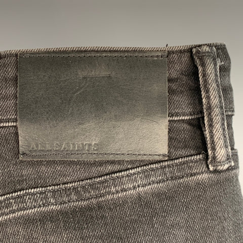 ALLSAINTS Size 32 Rex Black Distressed Cotton Blend Slim Straight Jeans