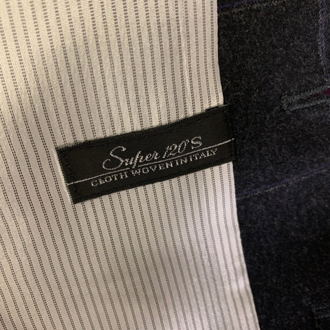 JACK VICTOR Chest Size 42 Dark Grey Window Pane Wool Notch Lapel 36 28 Suit