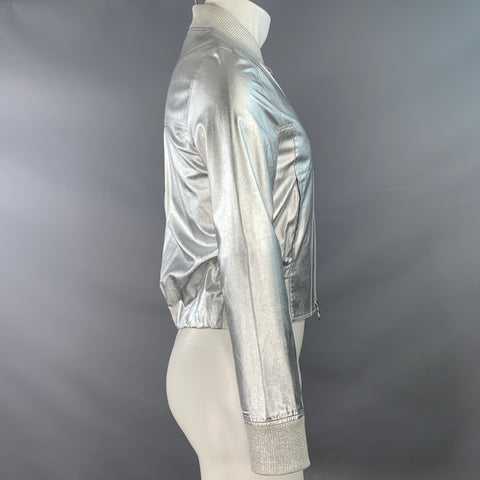 PACO RABANNE Size 38 Silver Shimmer Viscose Bomber Jacket