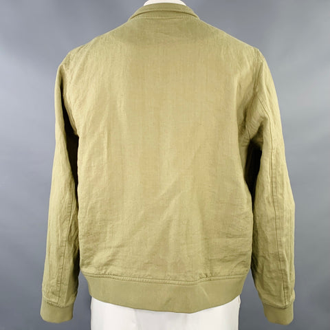 VALSTAR Size 46 Valstarino Green Olive Linen Bomber Jacket