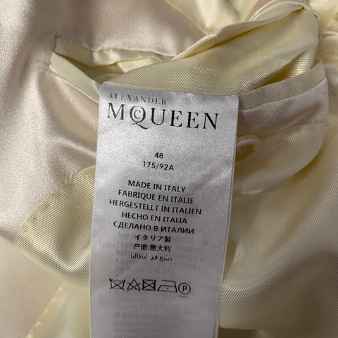 ALEXANDER MCQUEEN Size 38 Cream Black Embroidery Wool Mohair Sport Coat