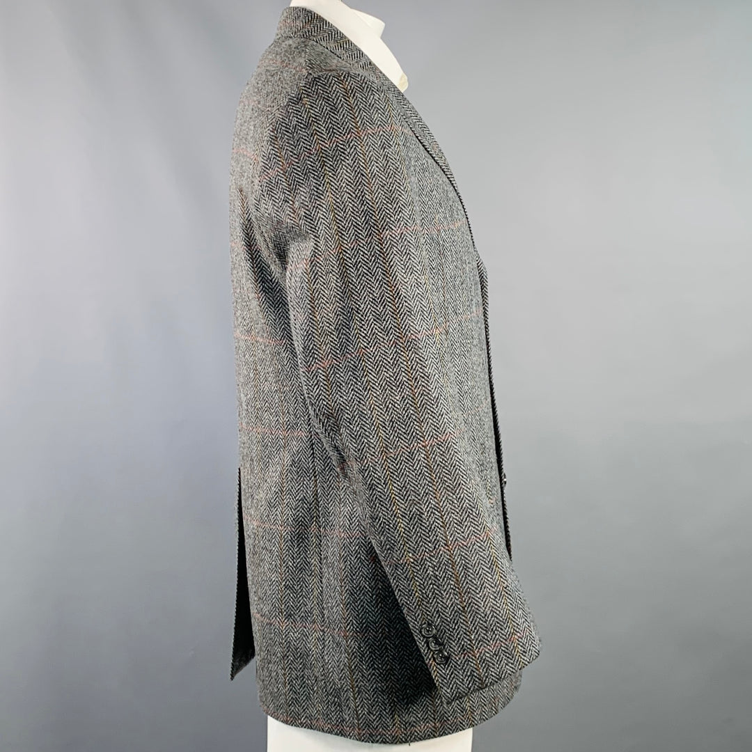 O'CONNELL'S Size 42 Long Grey Black Herringbone Wool Sport Coat