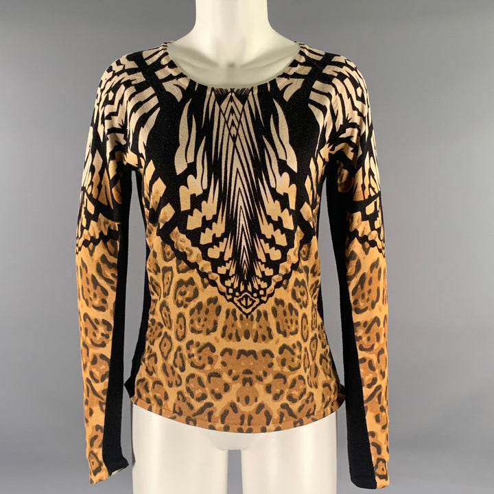 BOSTON PROPER Size S Tan Black Leopard Pull On Pullover