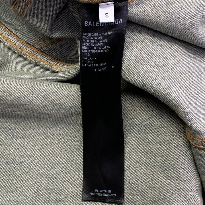 BALENCIAGA Size S Blue Monogram Denim Trucker Jacket