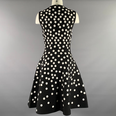 CAROLINA HERRERA Size M Black White Viscose Elastane Polka Dot Cocktail Dress