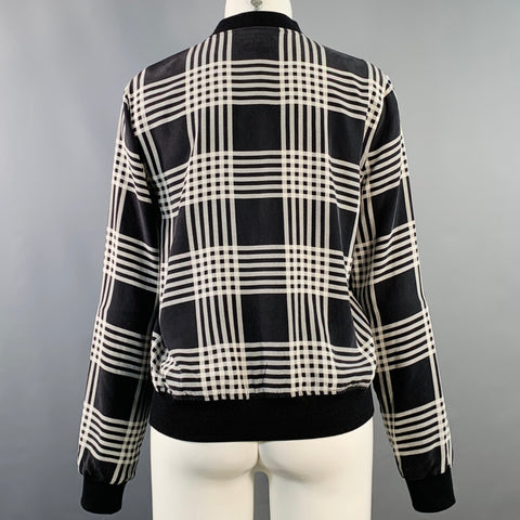 EQUIPMENT Size S Black White Silk Plaid Zip Up Bomber Jacket