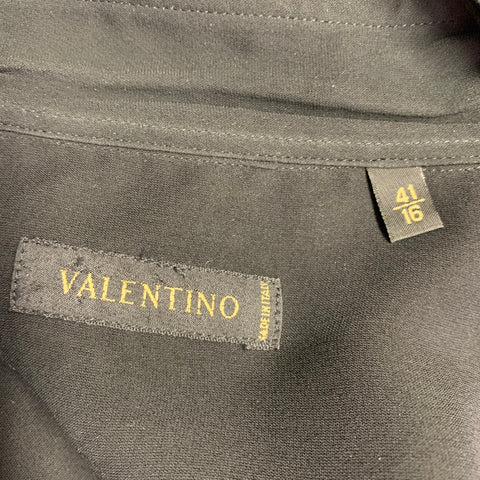 VALENTINO Size L Black Beaded Silk Blend Long Sleeve Shirt