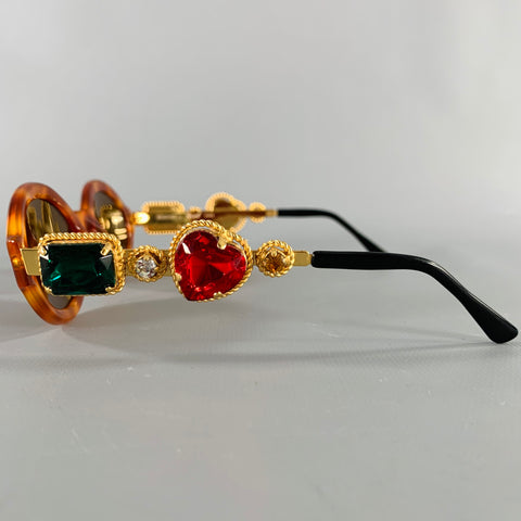 MOSCHINO Gold Green Red Tortoiseshell Jeweled Sunglasses