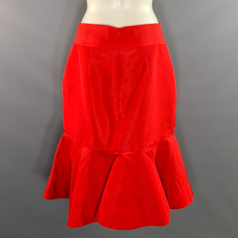 DANIELLE ROLLINS Size 6 Red Silk Ruffle Skirt