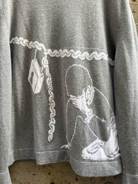 ENFANTS RICHES DEPRIMES FW2017 XL Grey White Knitted Wool Crew Neck Sweater